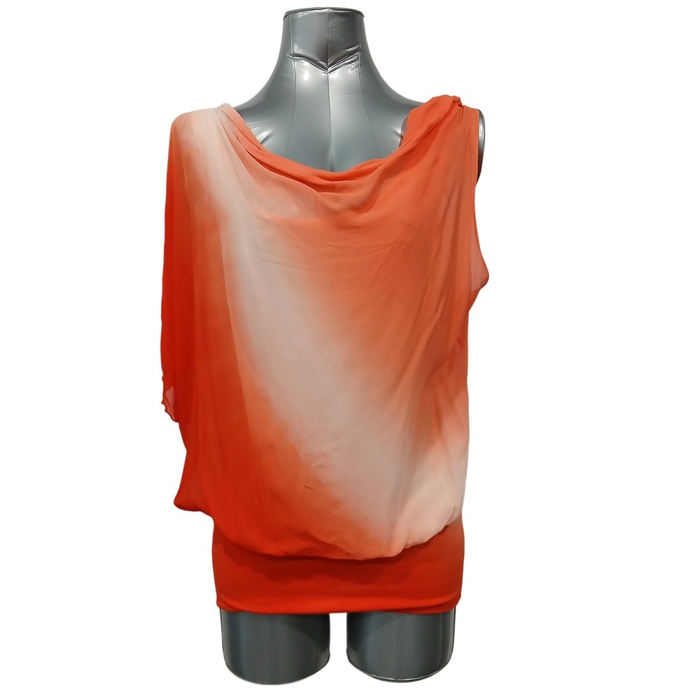 Vintage Y2k Bebe Orange sunset Ombre Draped Chiffon Blouse Top Small Made USA